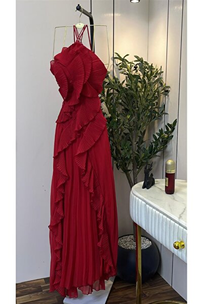 Special-DIARA red pleated evening dress