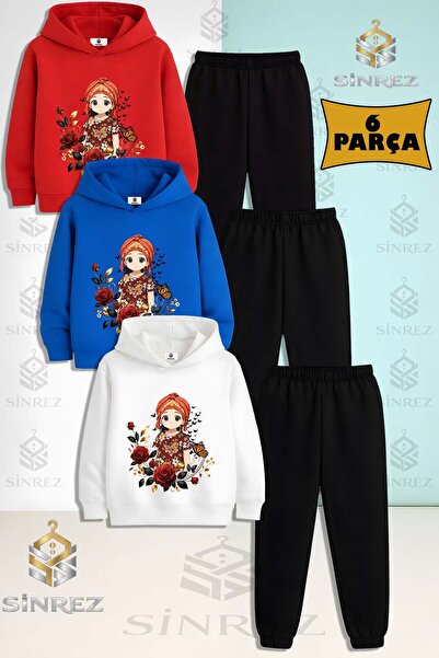 SİNREZ Set de trening cu glugă pentru copii, unisex, JYN ANIME GIRL, 3 piese