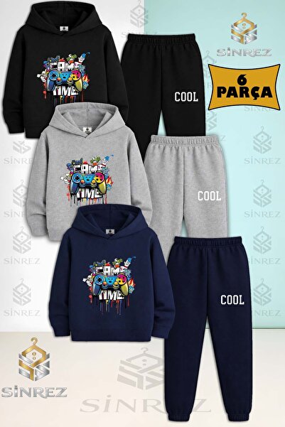 SİNREZ Set de trening cu glugă pentru copii, unisex, GAME TIME COOL, 3 piese