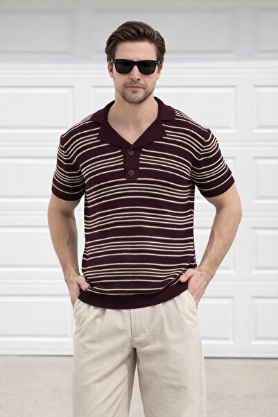 Delpino V-Neck Knitwear Men's Cotton T-Shirt