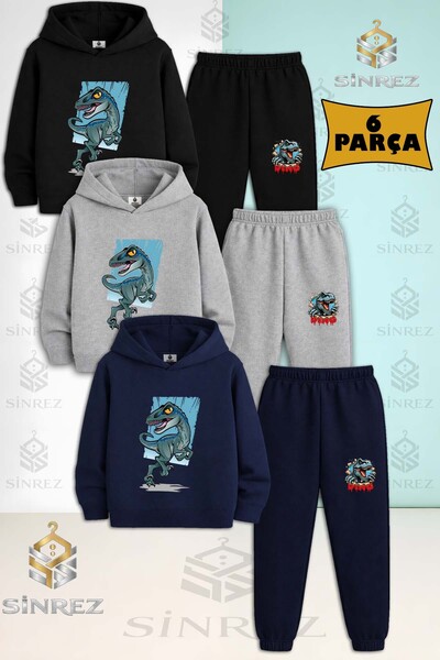 SİNREZ Set de trening cu glugă, 3 piese, unisex, pentru copii, DINOZAURO, TUR...