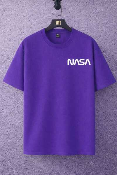 New Shine تي شيرت أرجواني مطبوع من ناسا للجنسين