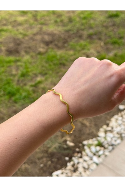 Amora Perla Jewelry 925 Ayar Gümüş Gold Ajda Model Bileklik – Dalgalı Tasarım