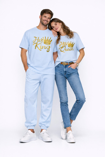NEVERMIND Tricou de cuplu King Queen Lover, supradimensionat, unisex, set aso...