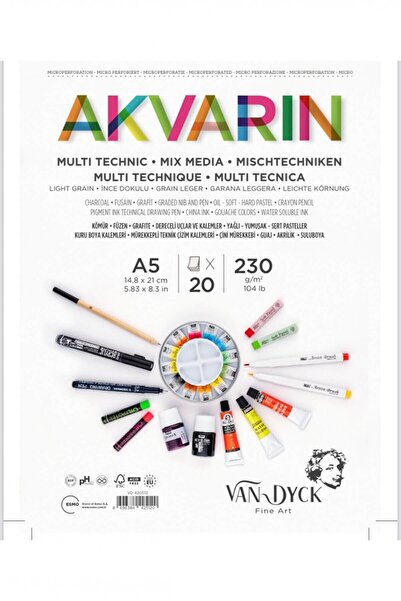 Van Dyck كتاب رسم متعدد التقنيات من Akvarin A5 230gr 20yp / 420512
