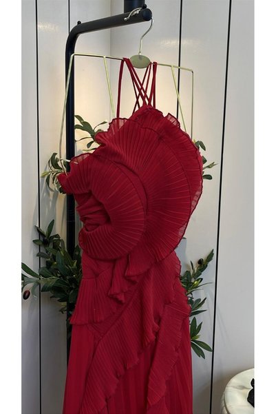 Special-DIARA red pleated evening dress