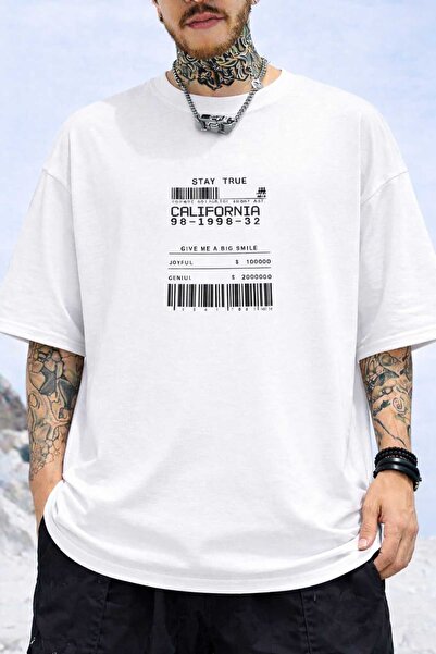 New Shine Barcode Printed White T-Shirt
