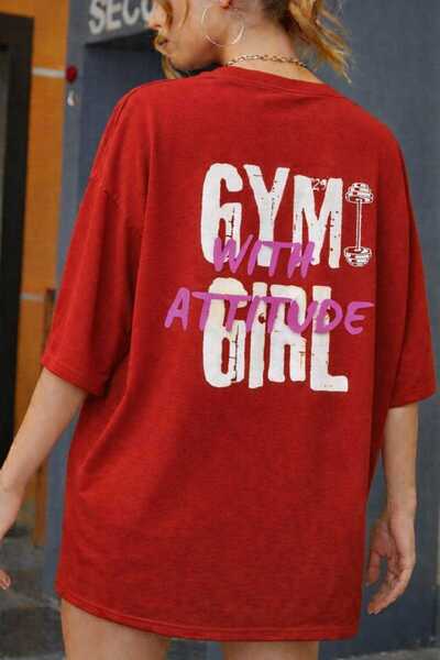 New Shine Tricou unisex roșu cu imprimeu GYM Girl