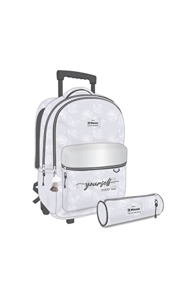 BOZ School Bag Trolley + Pencil Case Gray and Silver 18