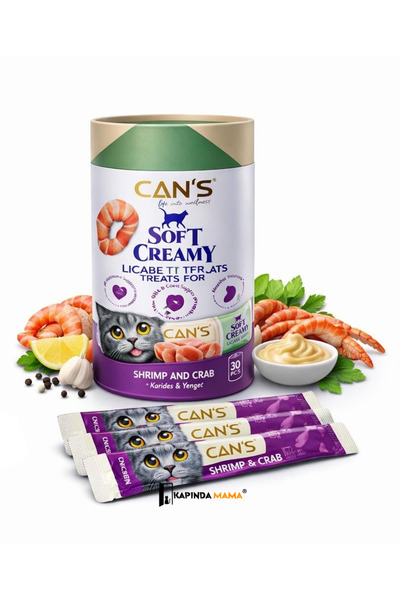 Cans Can’s Soft Creamy Karides ve Yengeç Aromalı Kedi Ödül Kreması 15 gr x 30’lu