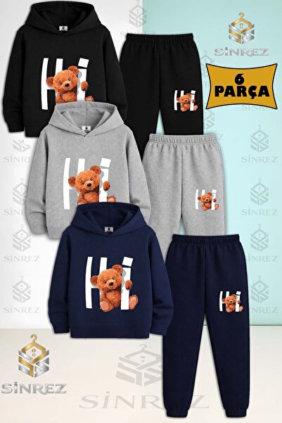 SİNREZ Set de trening cu glugă pentru copii, unisex, 3 piese, cu ursuleț de p...