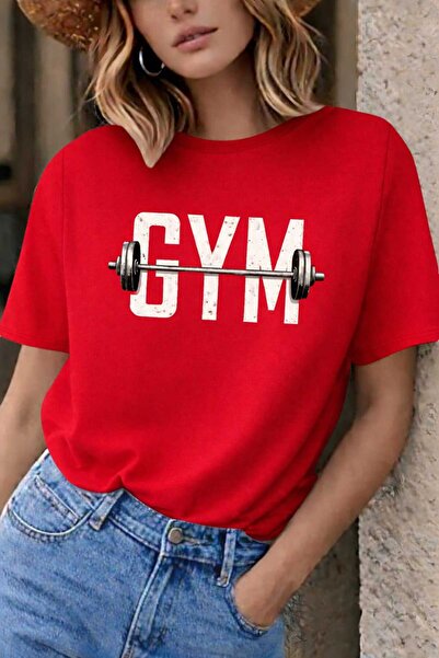 New Shine Tricou unisex roșu cu imprimeu GYM