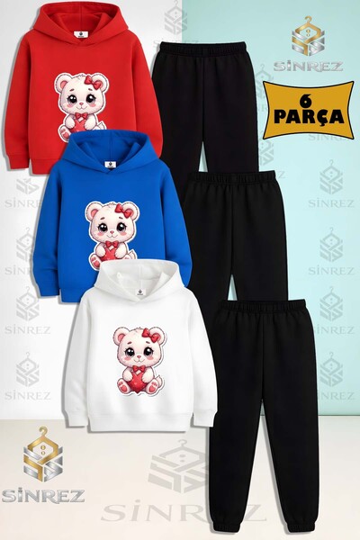 SİNREZ Set de trening cu glugă pentru copii, unisex, CAT SVML HEART PINK, 3 p...