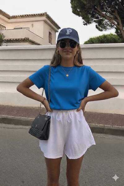 New Shine Однотонна футболка унісекс блакитного кольору Saks