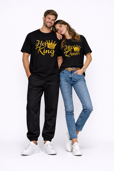NEVERMIND Tricou de cuplu King Queen Lover, supradimensionat, unisex, set aso...