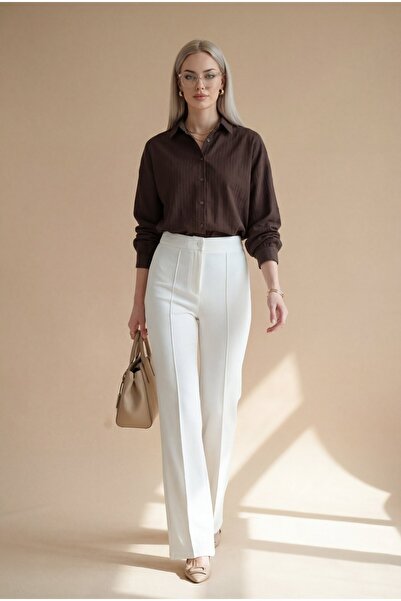 MissRunin Arkası Uzun Çizgi Desenli Düğmeli Salaş Gömlek