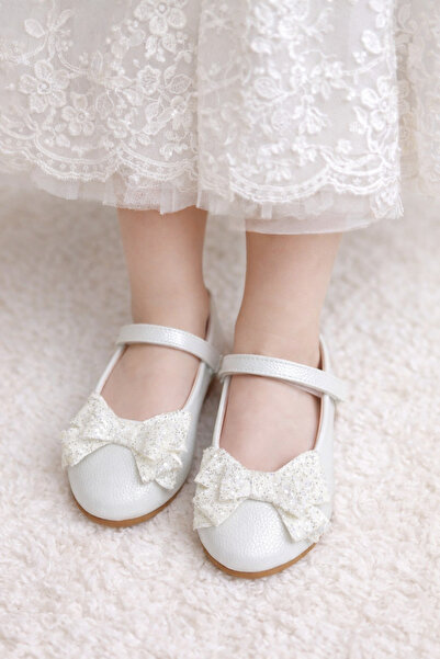 Turkuaz Ayakkabı Kırık beyaz Flotur Fiyonk simli Ortopedik Babet