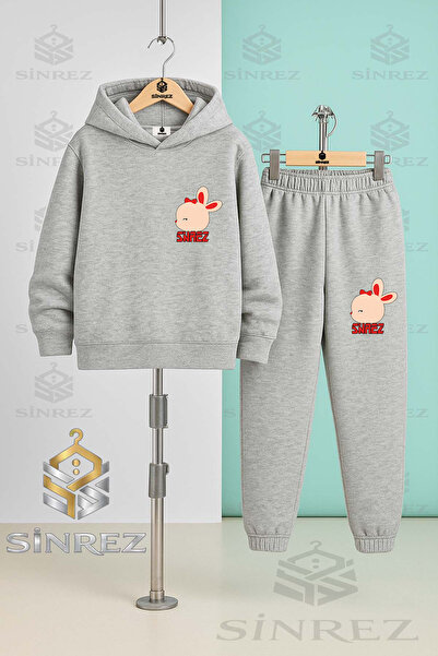 SİNREZ Children's Unisex Tavsan Heart Head Lower and Upper Logo Printed Hoode...