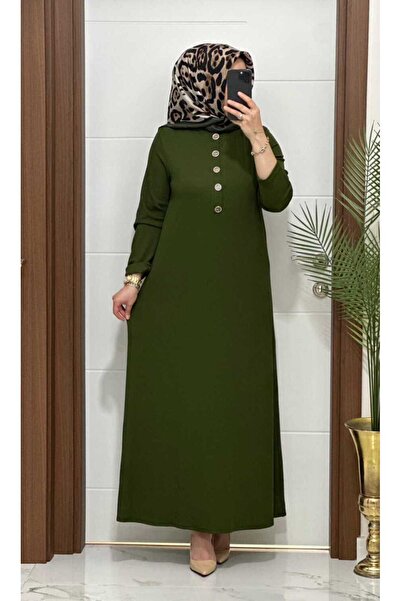MODA ALMİRA F12 K 80 HAKİ ÖNÜ DÜGMELİ DİLARA ELBİSE