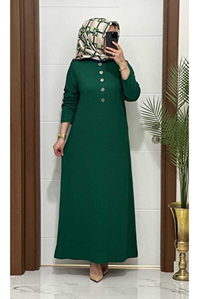 MODA ALMİRA F12 K 80 ZÜMRÜT YESİLİ ÖNÜ DÜGMELİ DİLARA ELBİSE