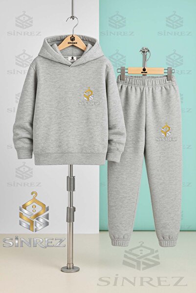 SİNREZ Children's Unisex Sinrez Alt Ust Logo Printed Hooded Tracksuit Set