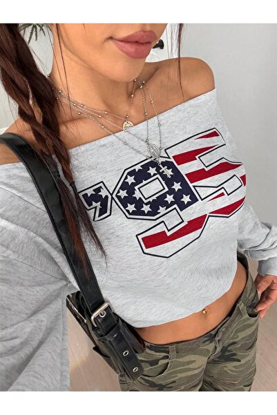 OVER HEAD Γυναικείο φούτερ 95 με στάμπα και λαιμόκοψη σε σχήμα βάρκας