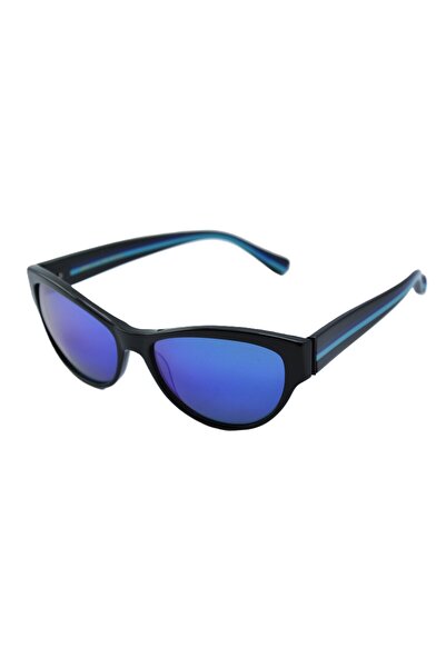 Sama نظارات شمسية نسائية SHH 58 BLACK BLUE LAGOON BIU MRR باللون الأسود والأز...