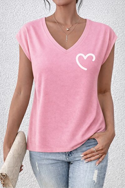 mercoledi Women's Mix Printed Sleeveless V-Neck Relaxed Fit T-Shirt