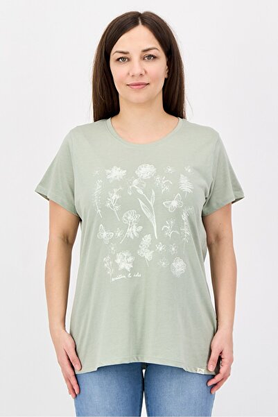Mountain And Isles Women Crew Neck Short Sleeve Graphic T-Shirt, Sage Green