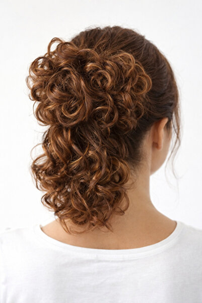 YASEMİN KAPLAN Coffee-Colored Instant Bun Clip Natural Wavy Voluminous Ponyta...
