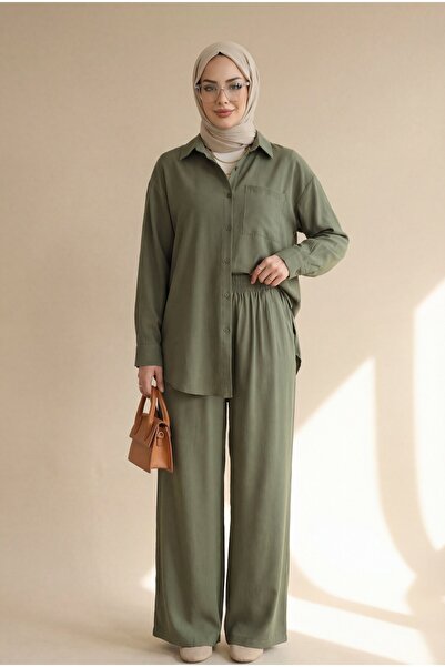 Modamorfo Πουκάμισο με κουμπιά μπροστά και μία τσέπη, παντελόνι, σετ μοντάλ -...