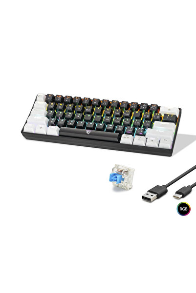 shopwave Gaming Mekanik Rgb Klavye Blue Switch - Siyah Beyaz MF1701BW