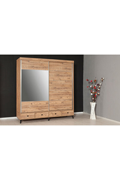 CaddeYıldız Plane Sürgülü Gardrop - Çekmeceli Ceviz