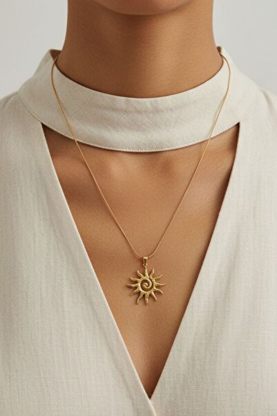 BHR AKSESUAR Gold Sun Necklace (45 cm)