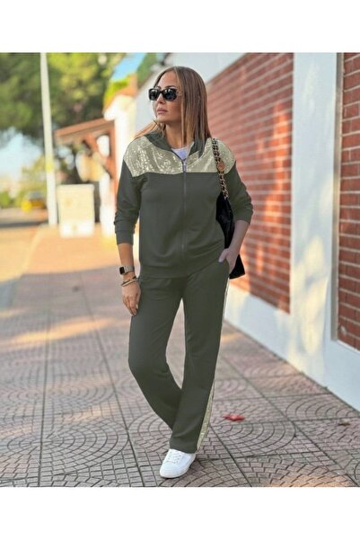 JANES Kadın Uzun Kollu Önden Fermuarlı Pul Payetli Alt Üst Viskon İki İplik T...