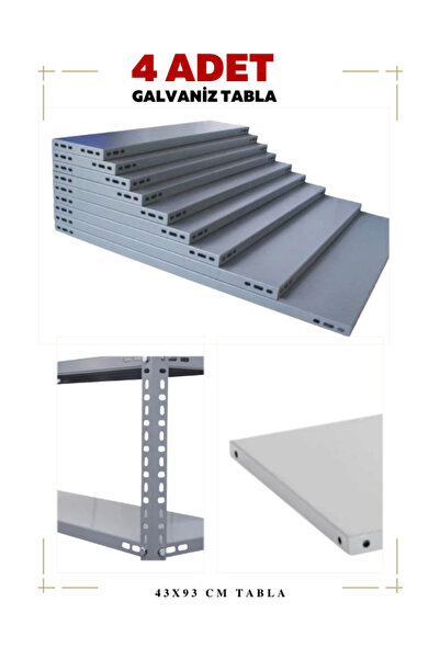 ALANRAF 4 Adet Galvaniz Çelik Raf Tablası - Depo, Arşiv, Kiler, Dosya, Market...