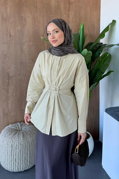 Hazamoda Πουκάμισο ποπλίνα με κουμπώματα σε κίτρινο χρώμα