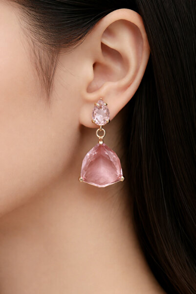 HOSBUTIK Pembe zirkon taşlı küpe