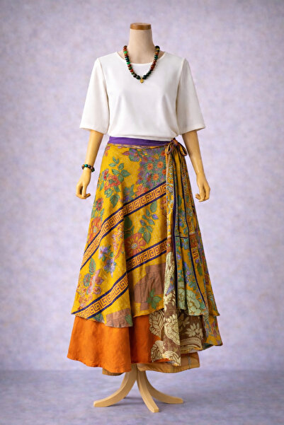 Bohoyasam Nepal Kadın Çift Taraflı İpek Etek – Bohem Desenli, Bağlamalı Model...