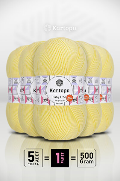 Kartopu بيبي ون - أصفر فاتح K154 - عبوة من 5 قطع - 100 جرام/250 متر - خيط للأ...