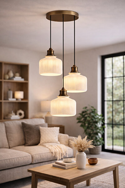 Limon 3D Desing 3lü Sarkıt Vintage Avize Modern Mutfak Yemek Masası Salon Pin...