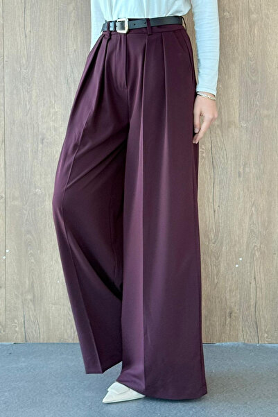 Hazamoda Arda Palazzo Belted Trousers Plum