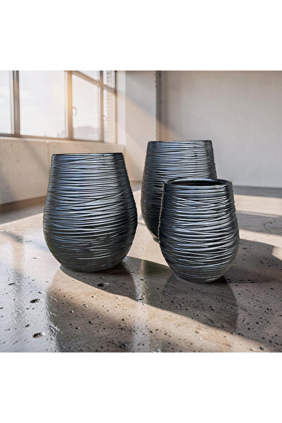 egesaksı Büyükboy Siyah tornalı U Jar çömlek saksı 🪴