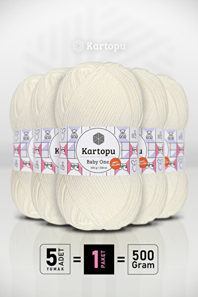 Kartopu Baby One - Ekru K019 - 5'li Paket - 100gr/250m - Bebek İpi - Anti Pil...