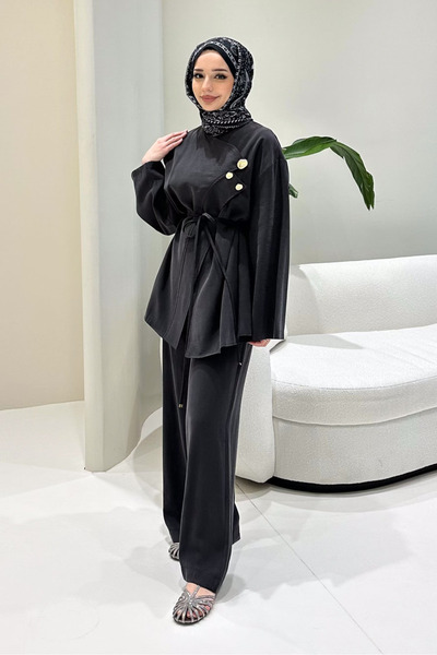 Ovn. Mirelda Kruvaze Modal Takım - Siyah