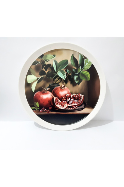 renkli çiçekler Tea Tray 36 cm Round Pomegranate Patterned Plastic Tea Tray P...