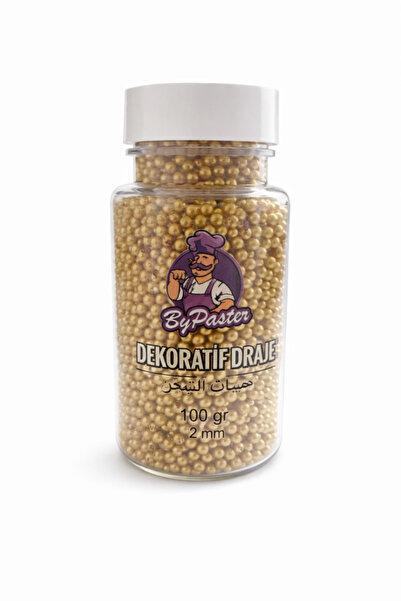 By Paster 2 mm Boncuk Draje/Boncuk Şeker/Pasta Süsleme Şekeri Gold(Altın) 100 gr