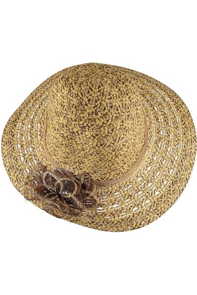 bipamuk Kadın Hasır Fötr Şapka Çiçek Detaylı Geniş Kenarlı Yazlık Plaj Şapkas...