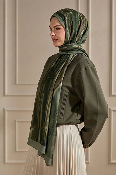 SilkTouch Açık Yeşil Mermer Tuval Desenli Organik Şal