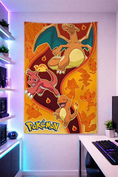 Reyhani Charizard Patterned Vertical Wall Cloth Brilliant Quality Fabric Room...